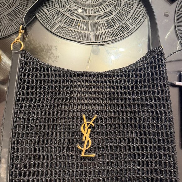 YSL Saint Laurent Black Macramé Shoulder Tote Bag with Gold Logo - Picture 3 of 3